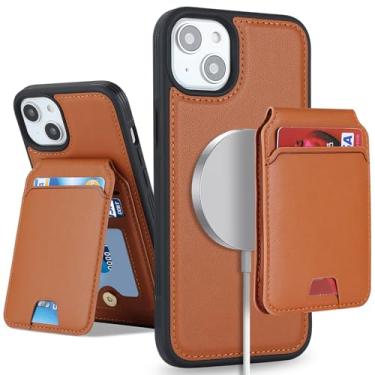 Imagem de SailorTech Capa para iPhone 14 com suporte para cartão de crédito mag seguro, capa de couro para iPhone 14 para celular carteira feminina compatível com mag segura destacável 2 em 1 para homens -