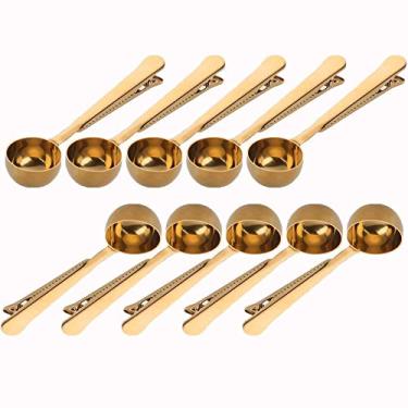 Imagem de 10 colheres e clipe 2 em 1 de aço inoxidável 1 colher de sopa de colher de medição moída com clipe de saco para café e chá