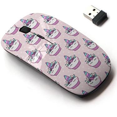 Imagem de Mouse sem fio de 2,4 G com design de padrão fofo para todos os laptops e desktops com nano receptor - Cupcake de unicórnio fofo
