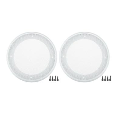 Imagem de ACROPIX Capa universal de grade de alto-falante de carro de 12,7 cm de malha redonda 12,7 cm caixa protetora de alto-falante de áudio subwoofer com parafusos de montagem ferro ABS branco - pacote com