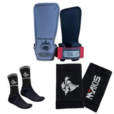 Imagem de Kit Grip Strong Macio Com Par Meias e Munhequeira Seca Suor - STRONG G