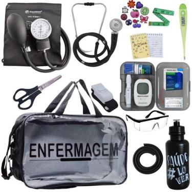 Imagem de Kit Enfermagem Transparente Medidor Glicose Aparelho Pressao Estetoscó