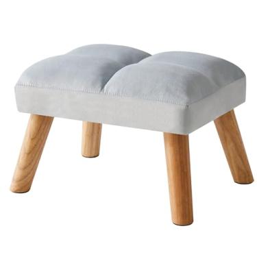 Imagem de YMYNY Espreguiçadeira otomana pequena com pernas de madeira, banco de descanso de pé acolchoado moderno para sofá, apoio para os pés para sala de estar 40 cm P × 29 cm L × 26 cm A azul UHBD032H