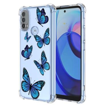 Imagem de KOARWVC Capa para Moto E40, Capa para Moto E30, Moto E20, XT215 Capa TPU macia com absorção de choque fina com padrão de borboleta protetora para Motorola Moto E20 E30 E40 borboleta azul
