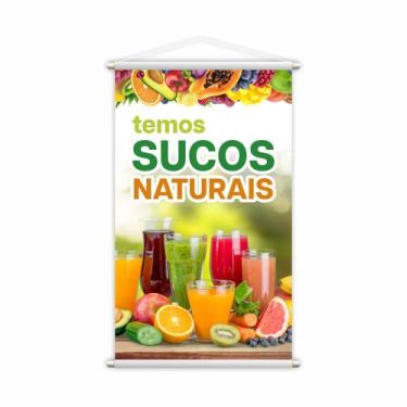 Imagem de Banner Temos Sucos Naturais Frutas Bebida Lona 60x40cm - PlimShop