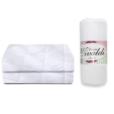 Imagem de Kit Protetor para berço 1 Capa Colchão Protetora e 1 Lençol Branco com