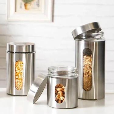 Imagem de Jogo Potes Vidro P/ Mantimento Hermético Tampa Inox Original - Wincy