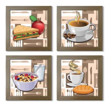 Imagem de Quadro Decorativo Cozinha Café Manhã Padaria 20x20cm Kit 4un - Arte na