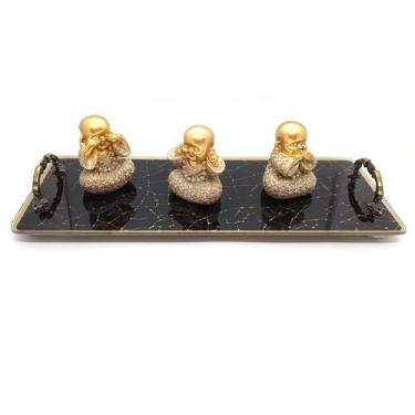 Imagem de Kit Bandeja com Trio Buda da Sabedoria Bandeja Vidro 25x10cm - Flash
