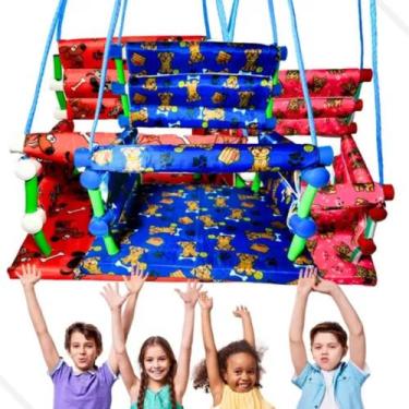 Imagem de Balanço Infantil Para Crianças Em Madeira E Tecido Desenhado - Paco Ba