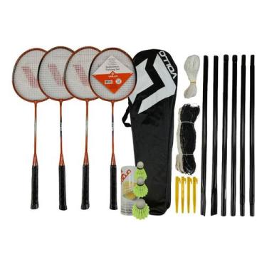Imagem de Kit Badminton 4 Raquetes + 3 Petecas + Rede e suporte - Vollo