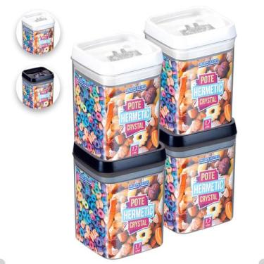 Imagem de 4 Potes Hermético Acrílico Quadrado Médios Com Trava 1700m - Injeplast