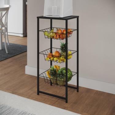 Imagem de Fruteira Montada Fixa Aço Preto Cesto Preto Tampo Preto - Veneza - Imp