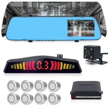 Imagem de Kit Retrovisor C/ Tela + Câmera Ré + Sensor 8 Pontos Prata Celta 2006 