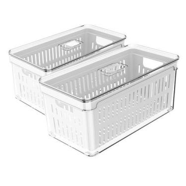 Imagem de Kit 2 Organizadores de Geladeira 5L com Cesto de Drenagem Alimentos Or
