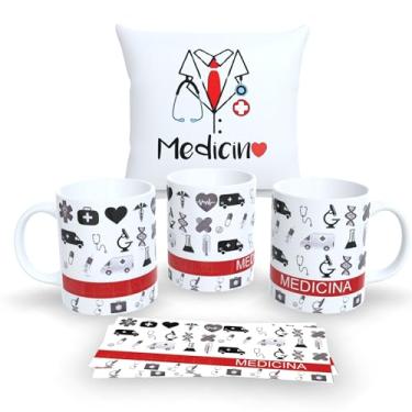 Imagem de Kit Com Almofada 30x30cm e Caneca de Porcelana Branca Profissões (Medicina)