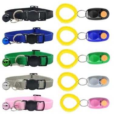 Imagem de SunGrow Coleiras e clickers de treinamento para filhotes, ferramentas de gerenciamento comportamental e reforço positivo, multicoloridas (azul, rosa, verde, cinza, preto), com pulseira elástica, 5