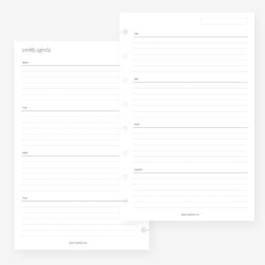 Imagem de Refil de agenda de 8 discos com inserção semanal sem data em duas páginas para Levenger Circa Junior, Arc by Staples, TUL Junior 14 x 21,6 cm (forrado horizontal)