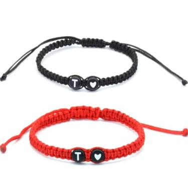 Imagem de Pulseiras de casal com inicial para mulheres e homens, pulseiras de coração trançadas feitas à mão, pulseiras com letras de melhor amigo para presente de 2 joias de aniversário, 0, Resina, Sem Pedra