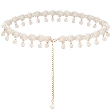 Imagem de Cinto feminino plus size, corrente de pérola branca com pingente, corrente elástica extralonga para o corpo, corrente grossa ajustável máxima de 129 cm
