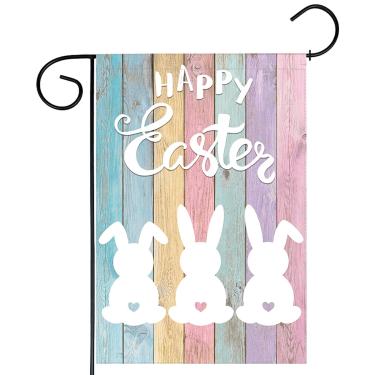 Imagem de Funnytree Bandeira de jardim de páscoa feliz páscoa, tábua de madeira colorida, decoração ao ar livre, coelho, quintal, bandeiras verticais, dupla face, 30,48 x 45,72 cm