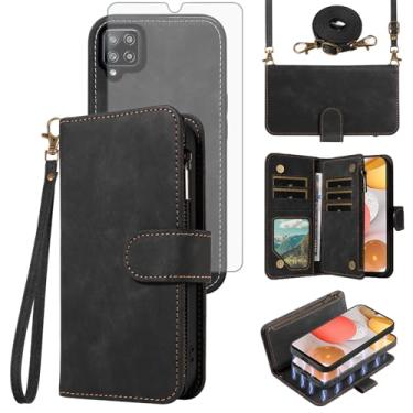 Imagem de Asuwish Capa de celular para Samsung Galaxy A42 5G com zíper carteira magnética removível com protetor de tela de vidro temperado alça transversal suporte para cartão A 42 G5 42A S42 4G 2021 mulheres