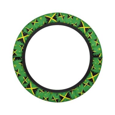 Imagem de Sellikakes Capa de volante de carrinho de golfe universal extensível para EZGO, Yahama, RXV, padrão de bandeira da Jamaica de carros de clube de golfe