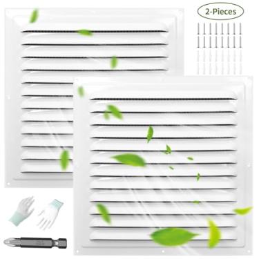 Imagem de TIHCXNY (Pacote com 2, branco, 30,48 cm x 30,48 cm) Aberturas de ventilação de galpão de metal com malha de tela Aberturas quadradas porta exterior casa sótão garagem teto melhorada grelha de