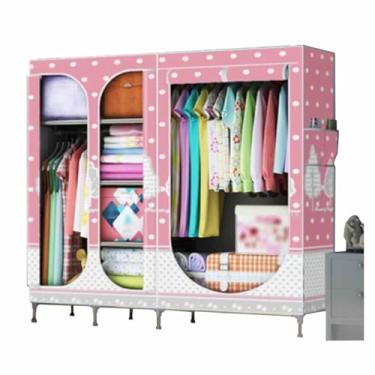 Imagem de Guarda-roupa Armário grande com zíper totalmente fechado, armação de tubo de aço, pano de cetim, guarda-roupa resistente, durável, simples para quarto armário