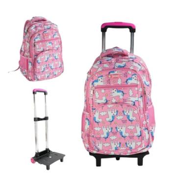 Imagem de Mochila Infantil de Rodinhas 2x1 Carrinho Removível Modelos Unicórnio Astronauta Lhama e Dinossauro(Unicórnio)