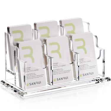 Imagem de SANRUI Suporte de cartão de visita de acrílico – visor vertical de cartões de 2 níveis, organizador de cartões de visita transparente para mesa, suporte de exibição para escritório e feira,