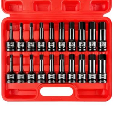Imagem de WETT Conjunto de chaves sextavadas de impacto mestre de 1/2", conjunto de chaves sextavadas de 20 peças, conjunto de soquetes allen, aço crmo, SAE e métrico, (1/4" - 3/4"), 6-19 mm)