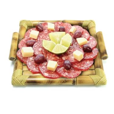 Imagem de Bandeja de Bambu Quadrada com Alça Decorativo para Servir Café da Manhã Petisqueira Mesa Posta Elegante