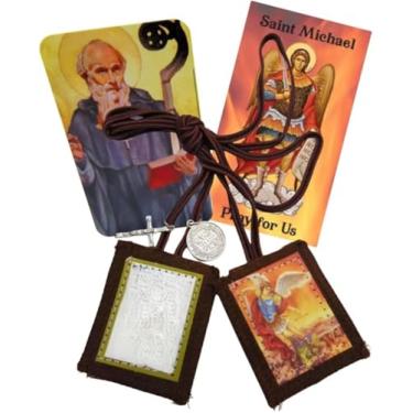 Imagem de Westmon Works Conjunto escapulário com cartas sagradas católicas de São Bento e São Miguel, acessório tradicional de oração de lã