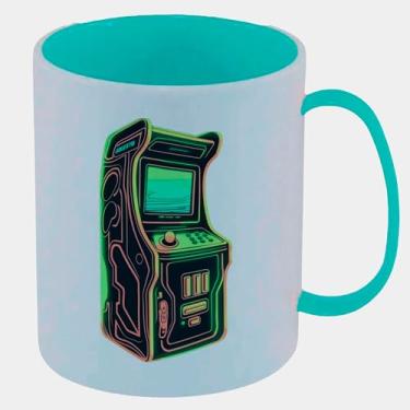 Imagem de Caneca de Polímero Plástico Inquebrável Infantil Azul Tiffany FLIPERAMA NEON VERDE