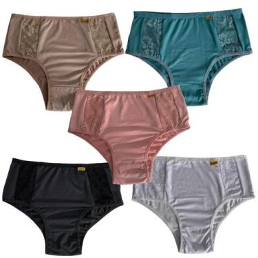 Imagem de Kit 5 Calcinha Calçola Conforto Com Renda Senhora Tangão Cintura Alta 