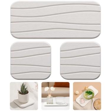 Imagem de WALL QMER 3Pcs Bandeja De Pedra Absorvente De Água Para Pia, Bandeja De Secagem De Pedra De Terra Diatomácea, Bandeja De Sabão De Pedra De Secagem Rápida E Suportes De Escova De Dentes Para Balcão D