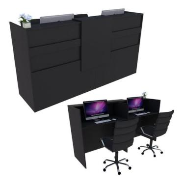 Imagem de Balcão Recepção Caixa 210cm Preto - Linha Premium - Mod 1.1 - Marcenar