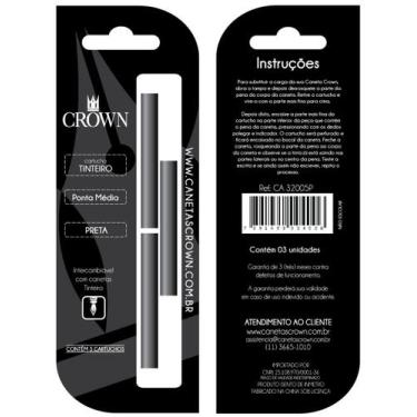 Imagem de Carga Para Caneta Crown Tinteiro Com 3 Refil CA32005 - Cor Preto