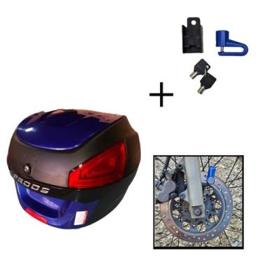 Imagem de Baú Bauleto 29l Awa + Cadeado Trava Disco Moto Antifurto, Azul