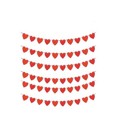 Imagem de Faixa de grinalda de coração pré-amarrada decorações de dia dos namorados faixa de coração de feltro vermelho para lareira, aniversário, casamento, festa de aniversário, decoração de casa do dia das