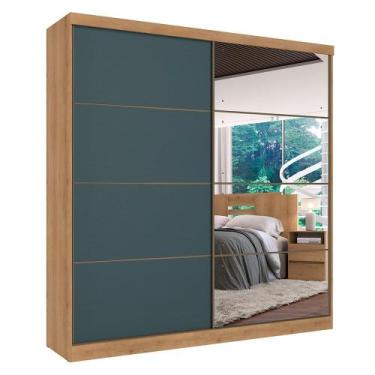 Imagem de Guarda-Roupa Málaga 2 Portas de Correr 100 MDF THB, Capuccino/Azul