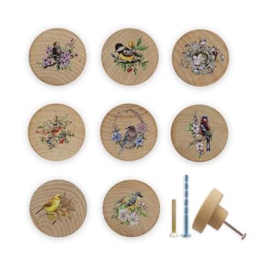 Imagem de Lasyman 8Pack1.8 Pássaro de madeira com puxador de armário de flores rústico exclusivo animal armário móveis cômoda puxadores de gaveta guarda-roupa puxador puxador de armário