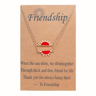 Imagem de Colar de sol dourado para melhor amiga para mulheres, colares de amizade, colares ajustáveis para casais com cartão, gargantilha BFF para 2 acessórios de joias modernas, Small, Liga de aço, Sem Pedra