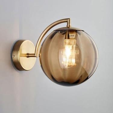 Imagem de Luminárias de parede de vidro de luxo Nordic Light, luminárias de parede industriais de fazenda de meados do século, verde, cinza, âmbar, bola de vidro nervurada, redonda, luminária de pared
