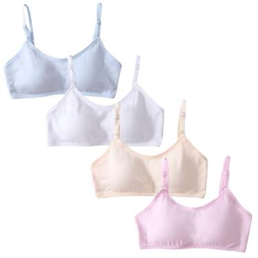 Imagem de SIAEYINFY Pacote com 4 a 6 sutiãs de treinamento acolchoados para meninas, sutiã esportivo respirável de algodão fino adequado para adolescentes de 10 a 16 anos.., 4 pacotes ajustáveis estilo A, 14