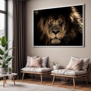 Imagem de Quadro com Moldura Sala Quarto Leão Selvagem Decorativo Horizontal Grande Hall