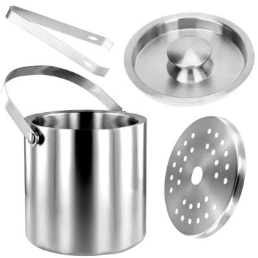 Imagem de Balde Gelo Inox 2,0 L Parede Dupla Tampa Pegador Alça Coador