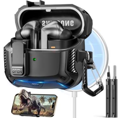 Imagem de Polislime Capa compatível com Samsung Galaxy Buds3 FE (2025)/Buds3 Pro (2024)/Buds 3 (2024) com suporte de telefone, compatível com MagSafe, com design de clipe de bloqueio seguro e kit de limpeza