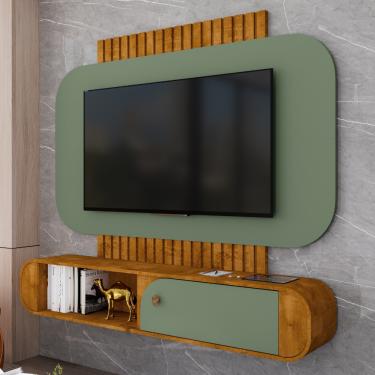 Imagem de Painel Ripado para TV Até 55 Polegadas 1 Porta Jurerê Bechara - Naturalle/Pistache